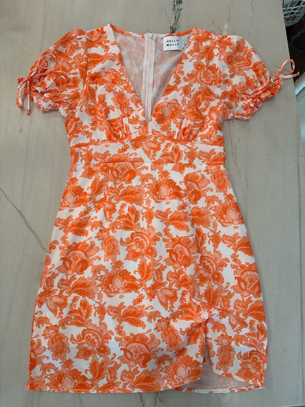 Hello Molly Orange and Cream Floral V-Neck Mini Dress